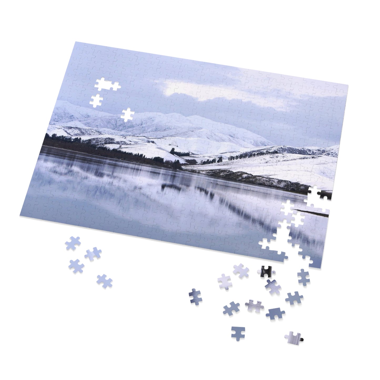 Jigsaw Puzzle: Lake Opuha Frozen Lake. (110,252,500,1000 pces)