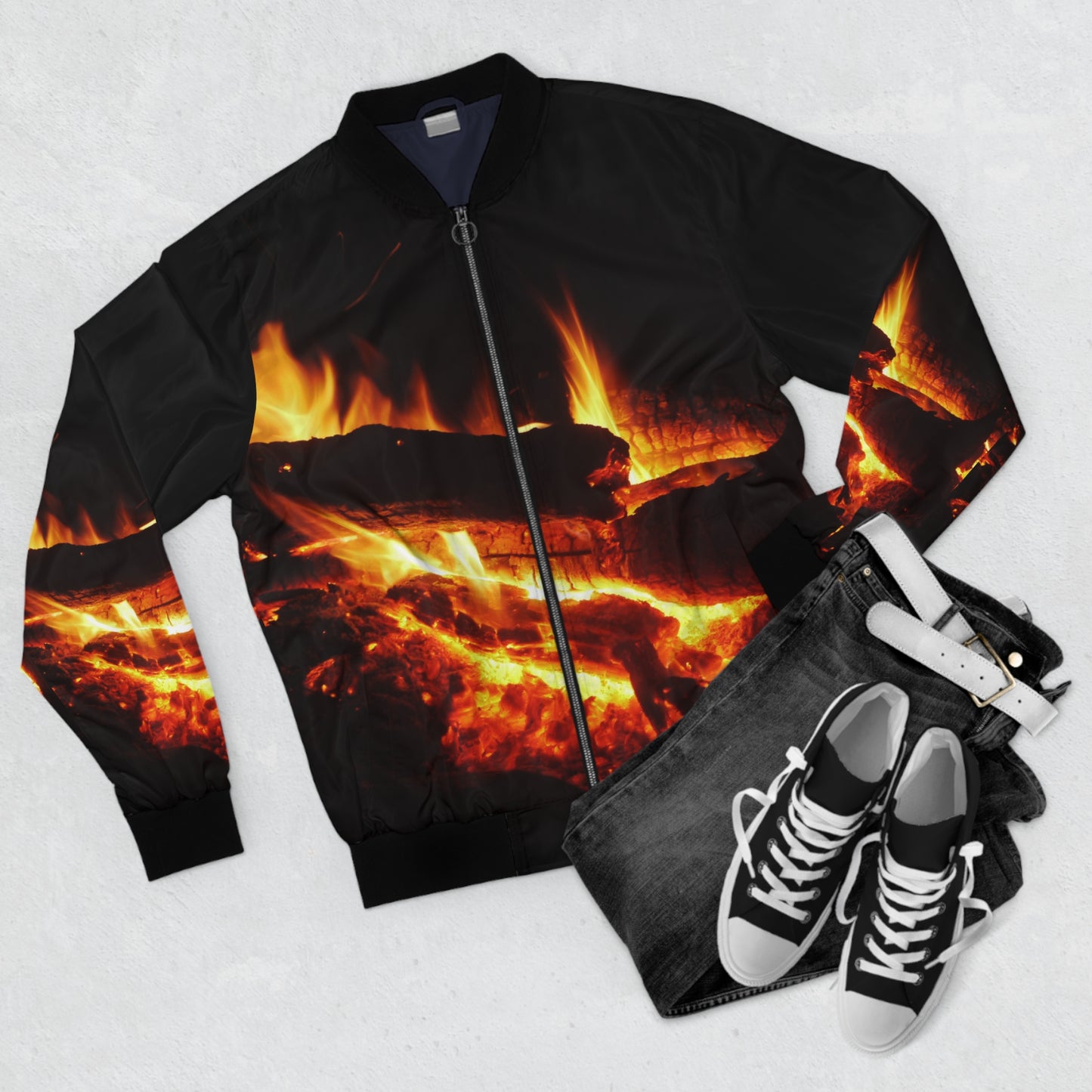 Bomber Jacket - Men's: Campfire Embers Design