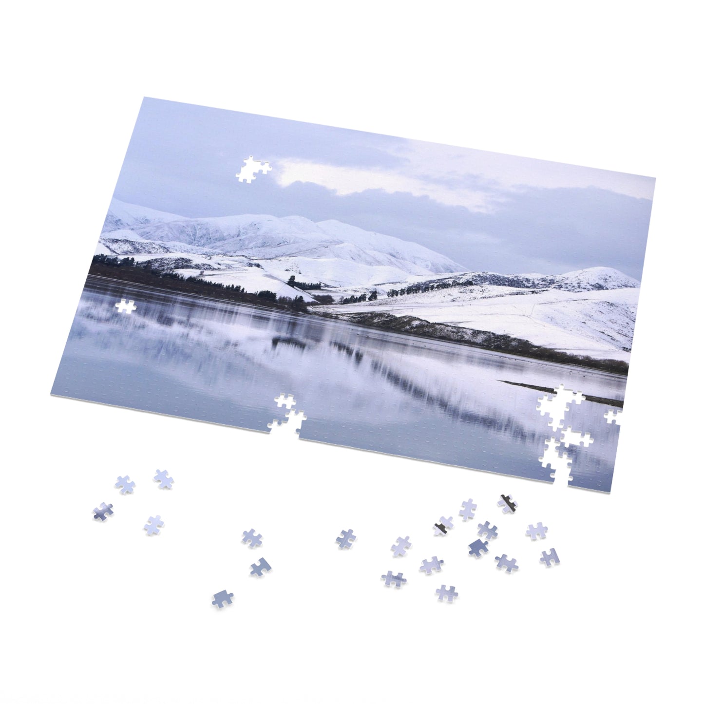 Jigsaw Puzzle: Lake Opuha Frozen Lake. (110,252,500,1000 pces)