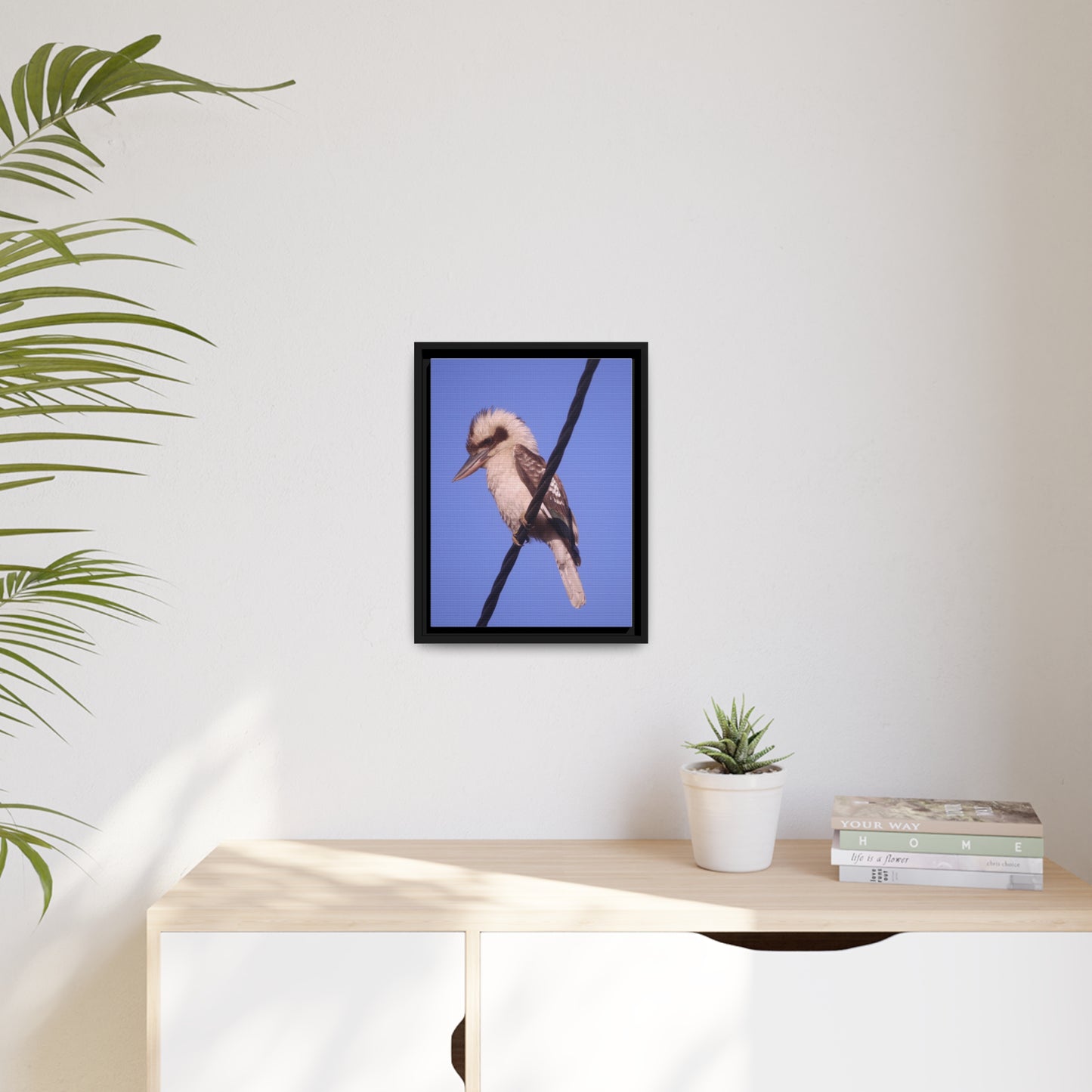 Kookaburra Portrait Photo on Canvas, Black Frame