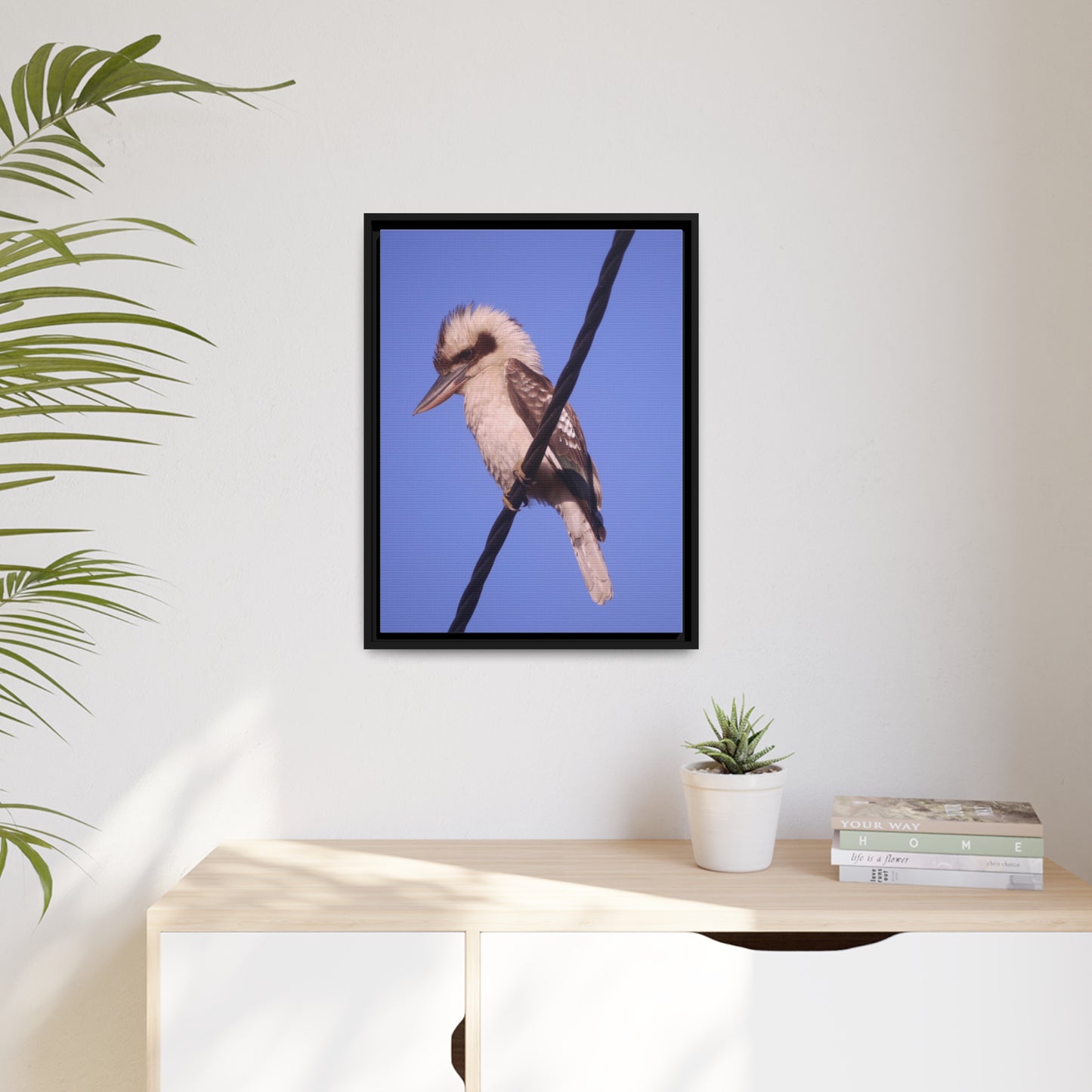 Kookaburra Portrait Photo on Canvas, Black Frame