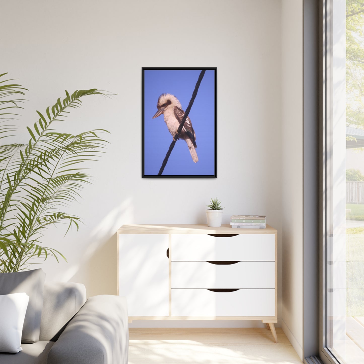 Kookaburra Portrait Photo on Canvas, Black Frame